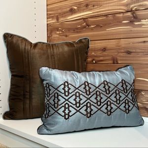 Set of 2 Accent Pillows, Brown and Blue